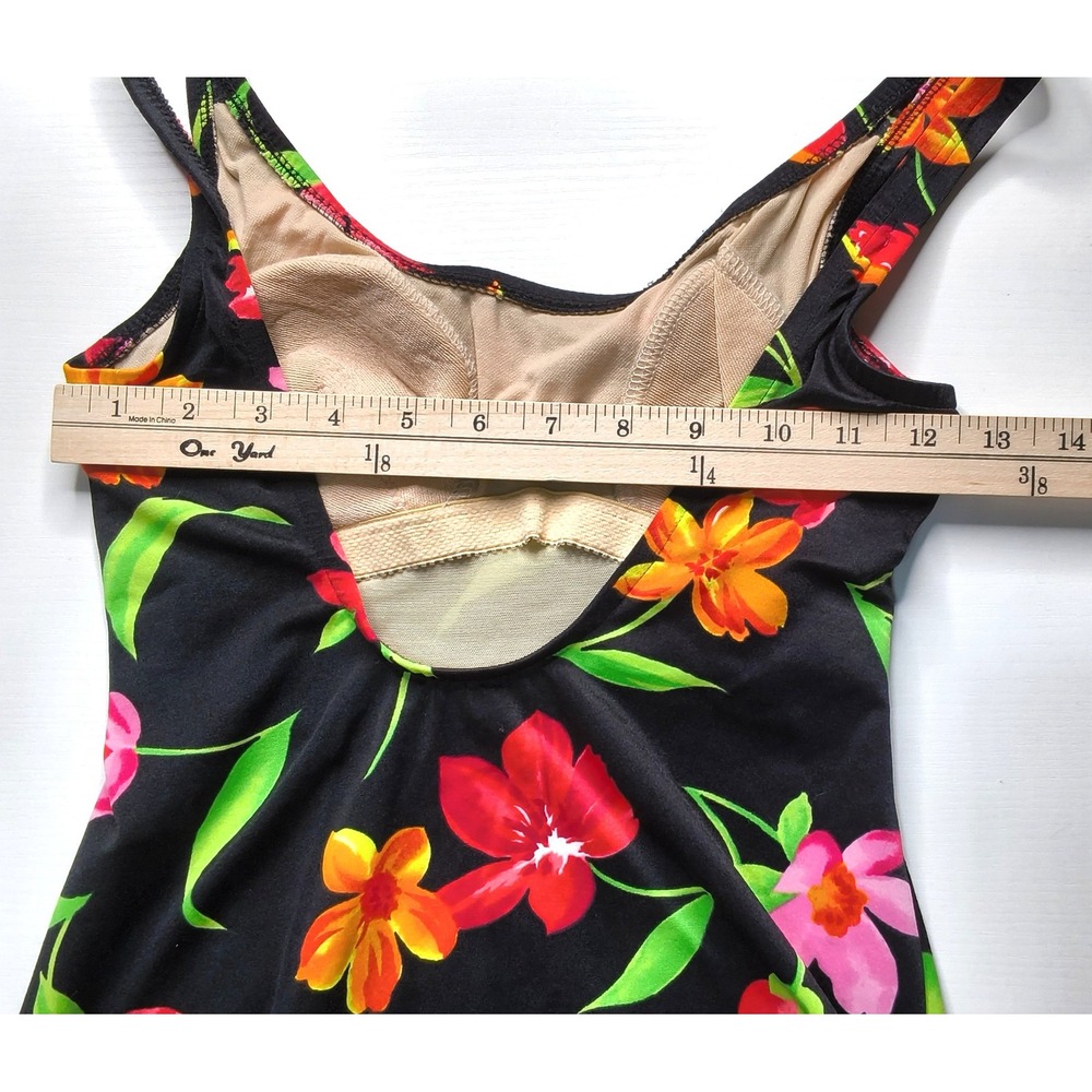 Beach Cabana Swimsuit Womens Medium Black‎ Floral Scoop Neck Vintage - Picture 7 of 12